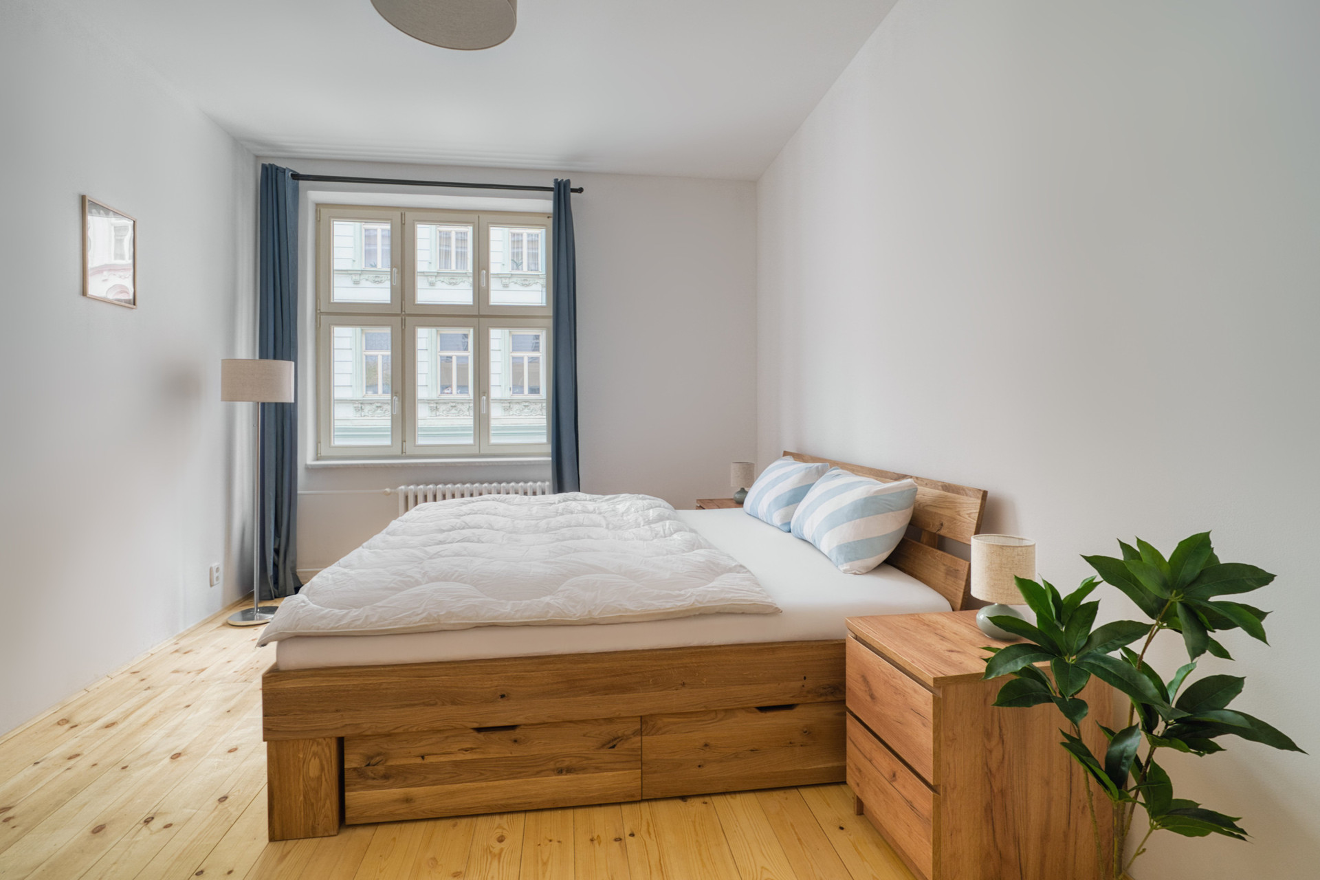 Bedroom with bed and plant