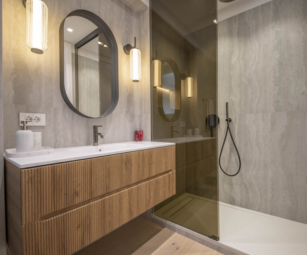Bathroom vanity and shower