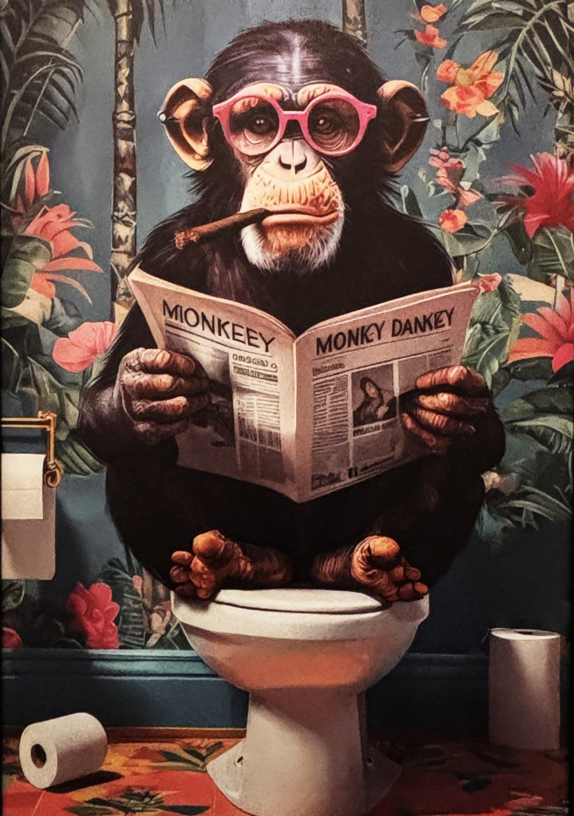 Quirky monkey artwork on wall