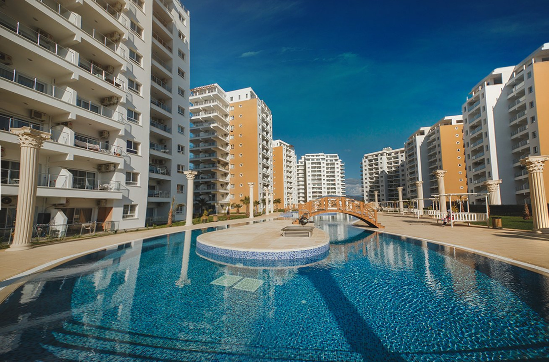 Outdoor pool and buildings