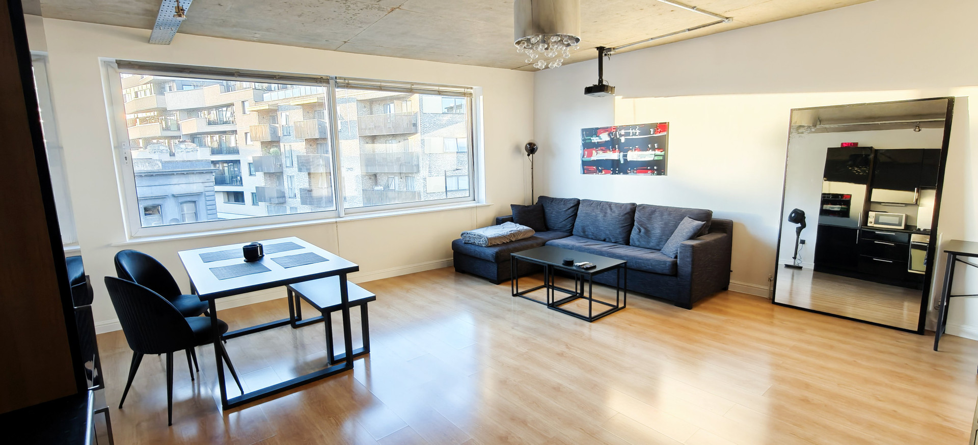 Bright living area with large windows