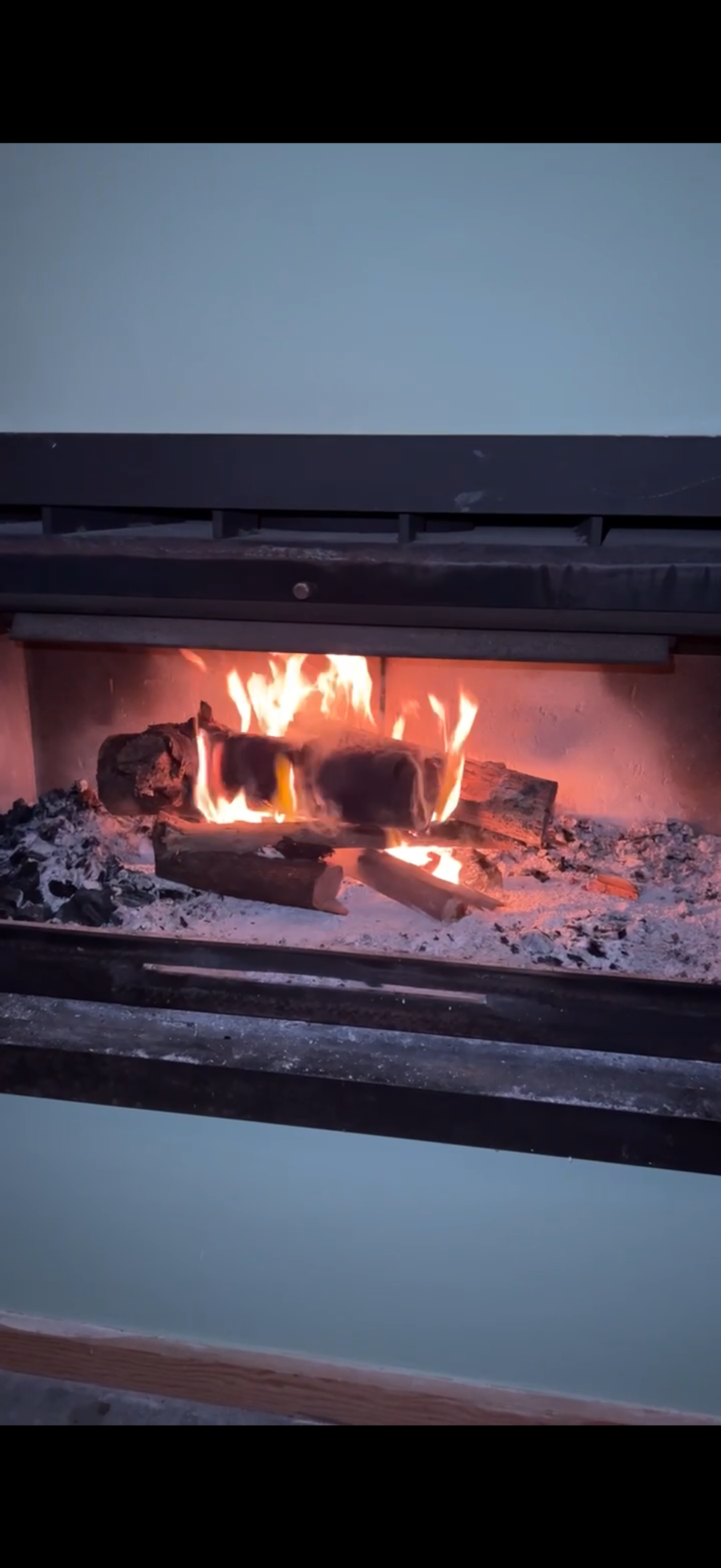 Fireplace with burning logs