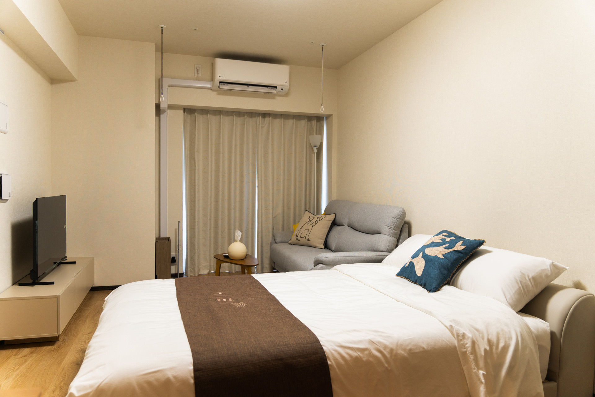 Bedroom with sofa and TV