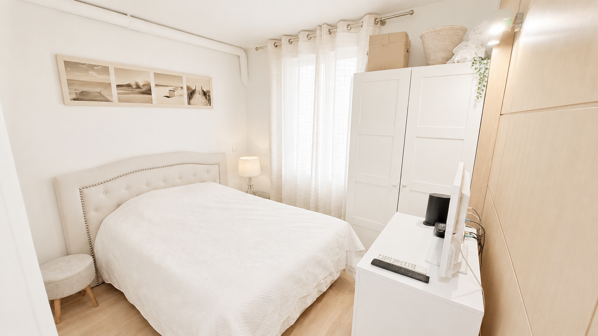 Bright bedroom with wardrobe