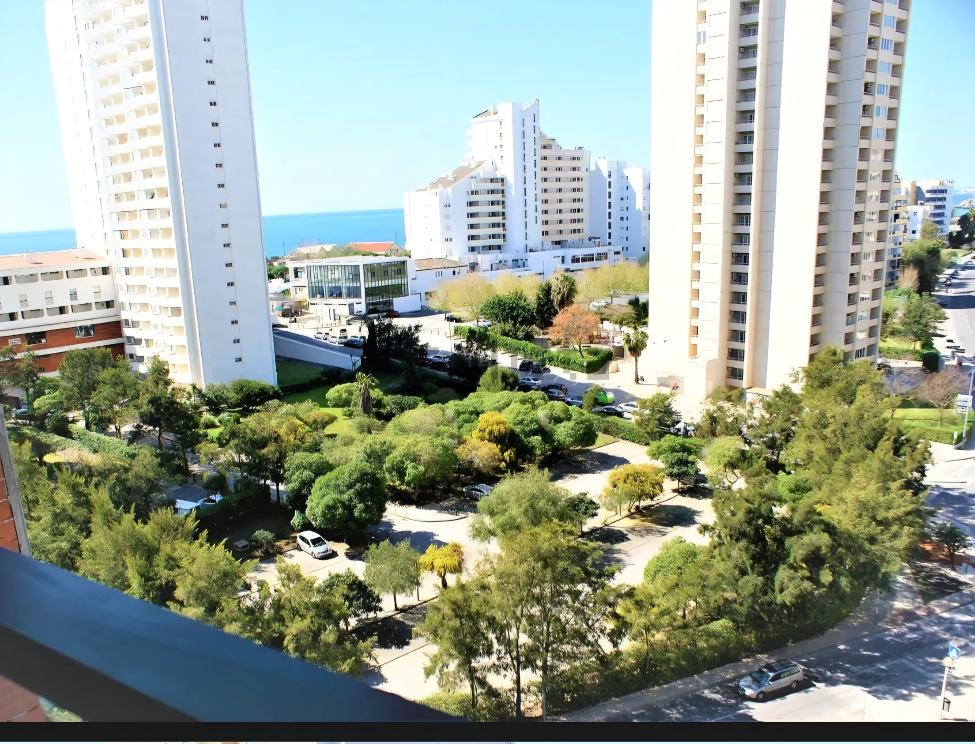 Balcony view trees and sea