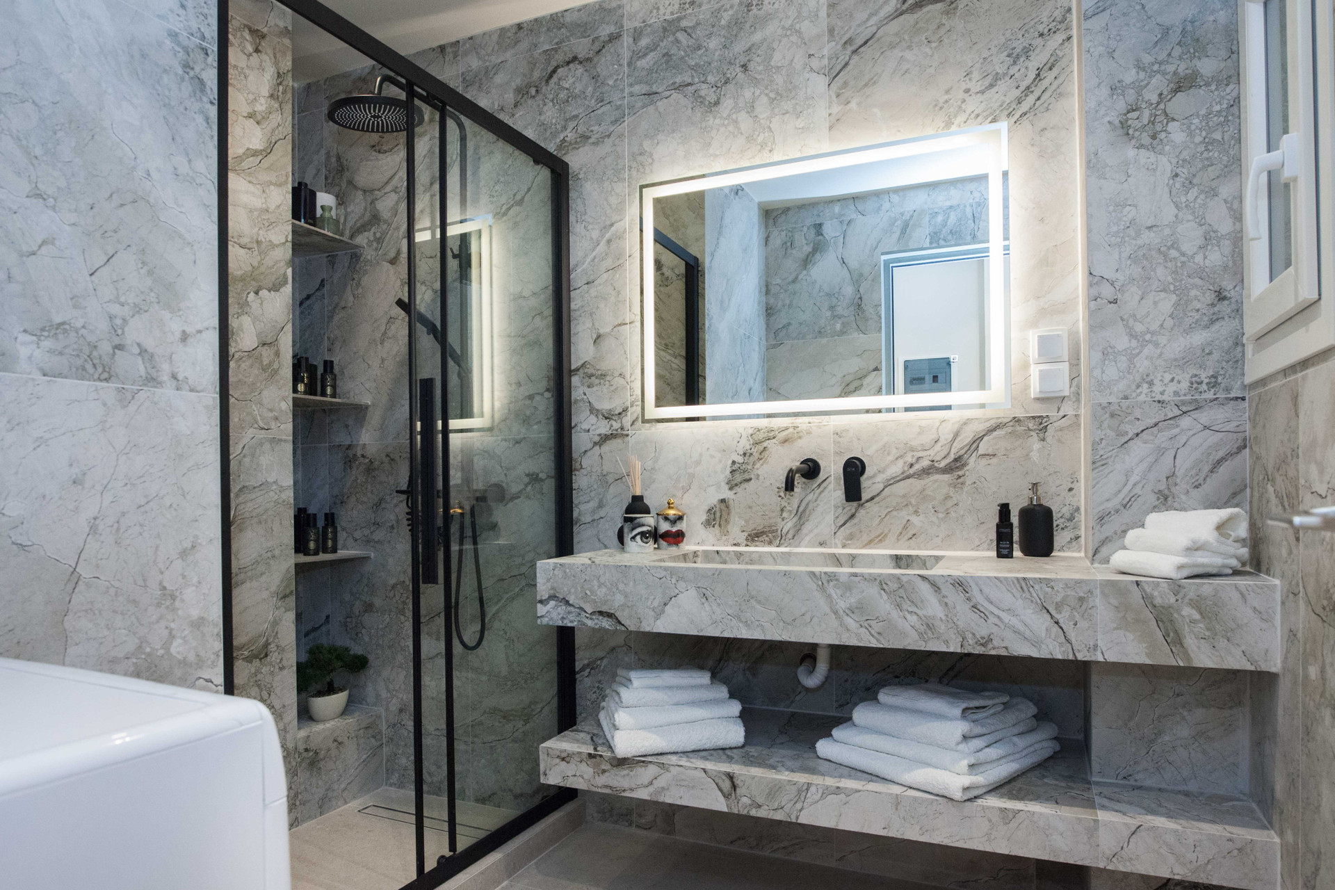 Luxury marble bathroom shower and vanity
