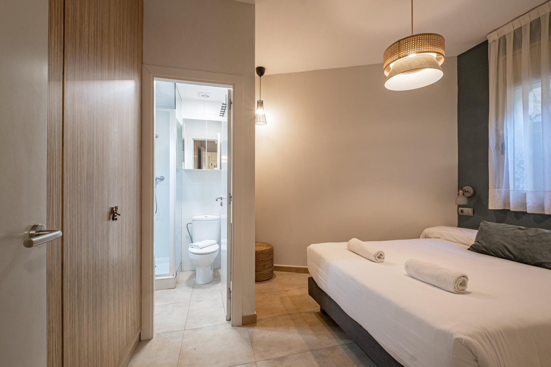 Bedroom with ensuite bathroom view