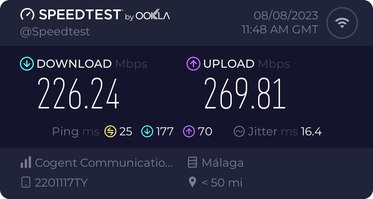 Speedtest.net result