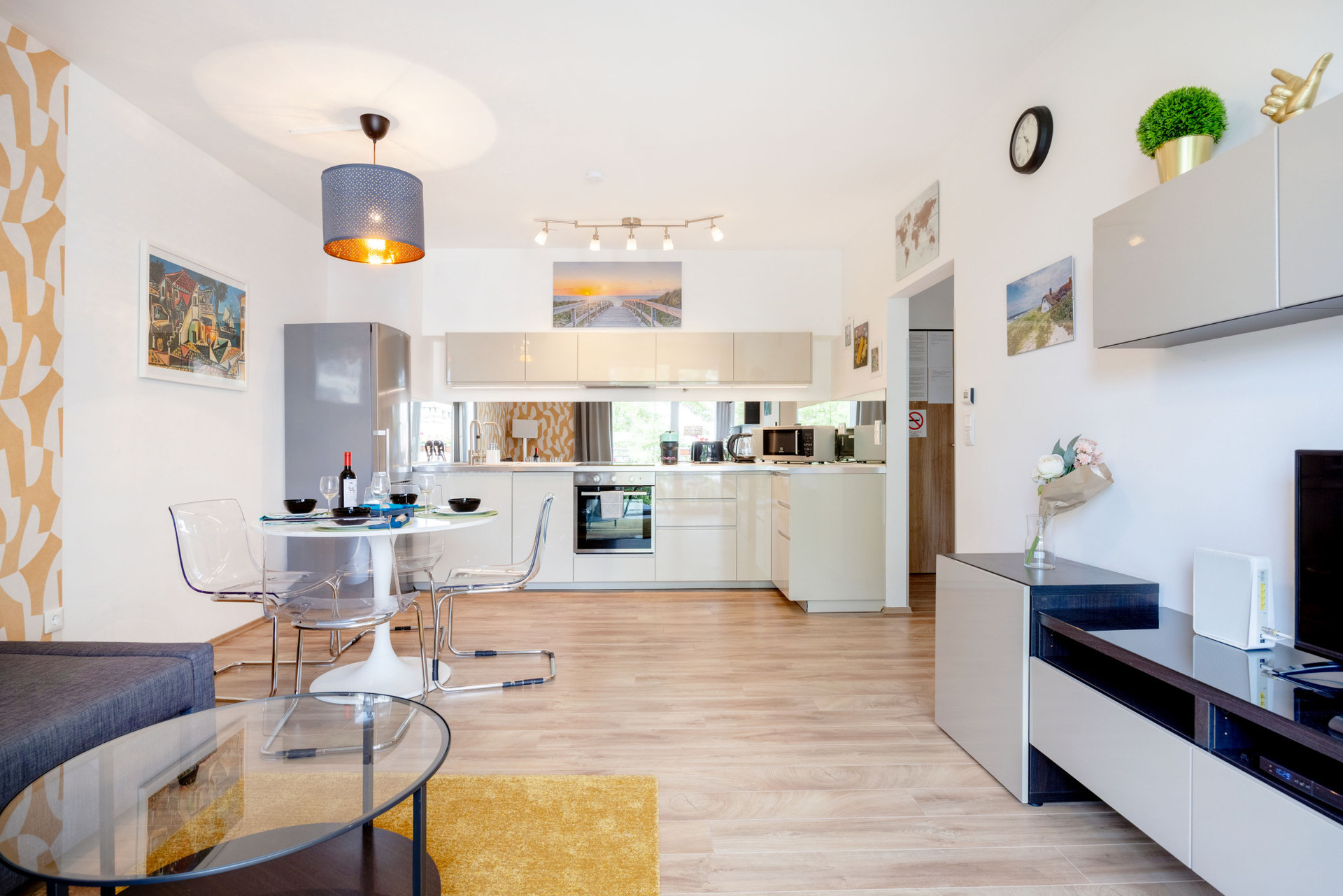 Open kitchen and dining area