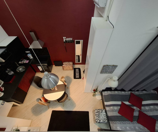 Aerial dining and bedroom view