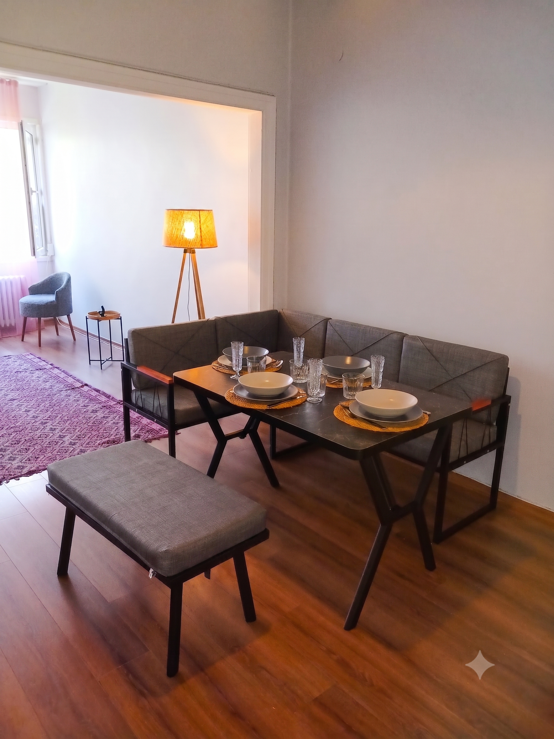 Dining area with set table