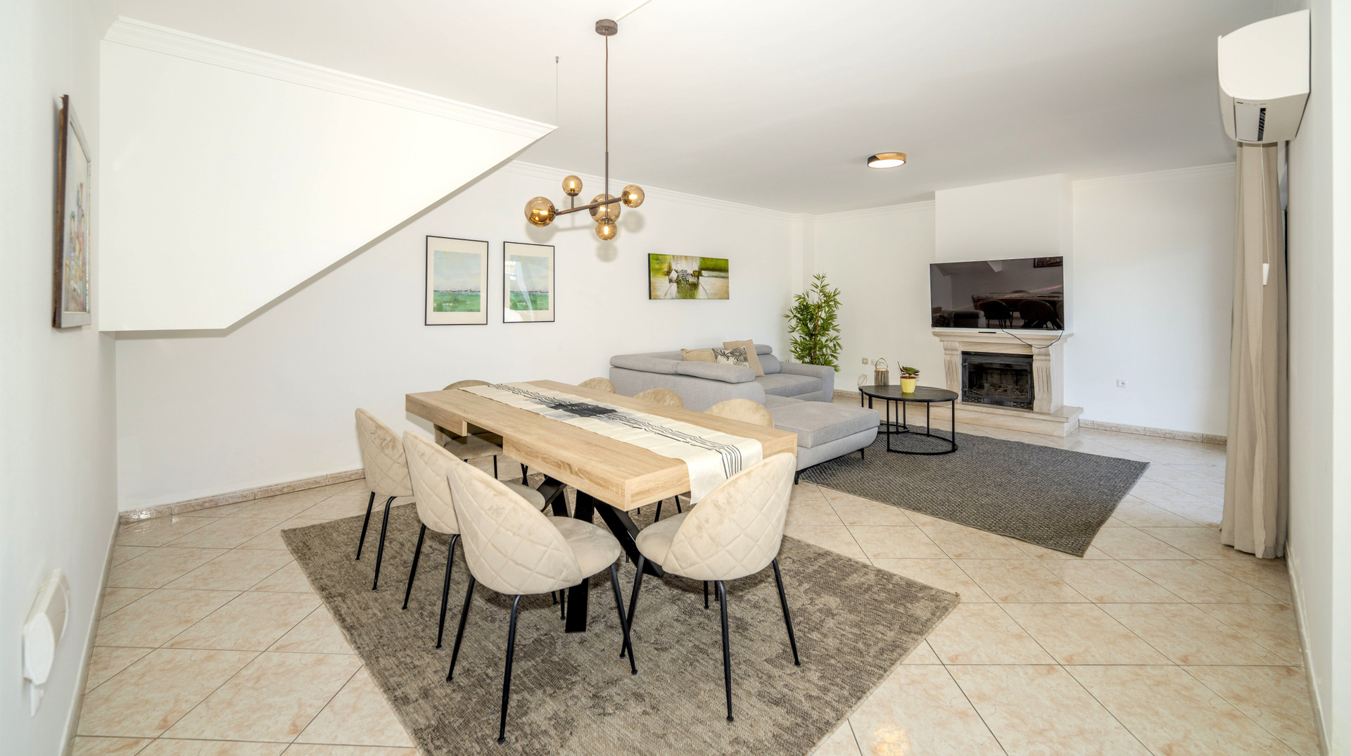 Dining area and fireplace lounge