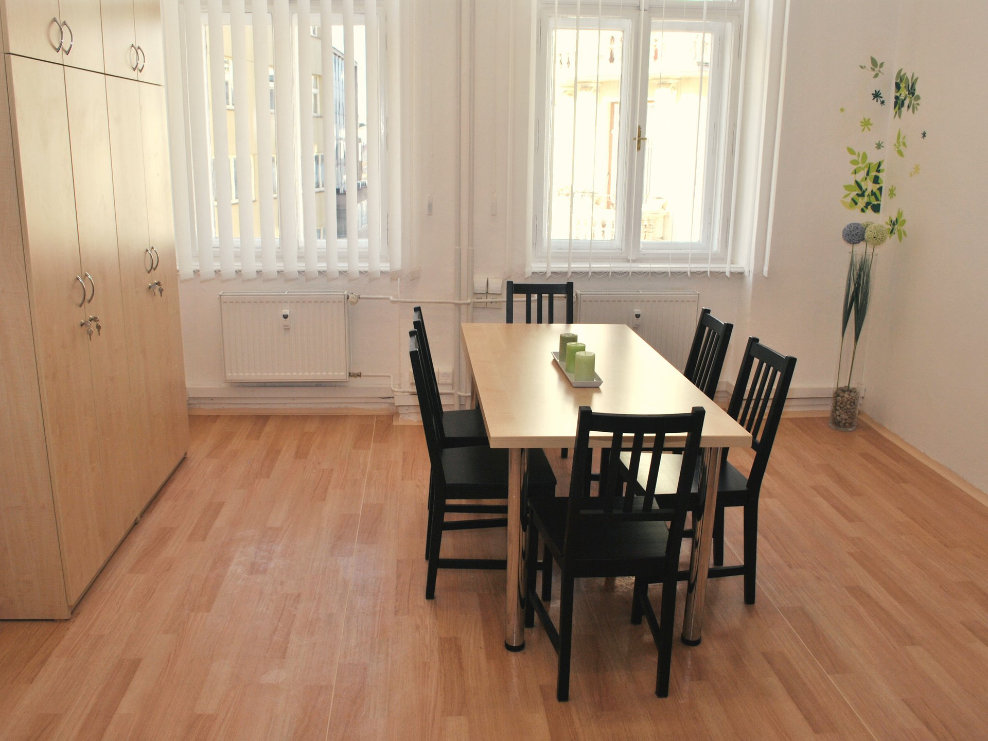 Bright dining room with wardrobe