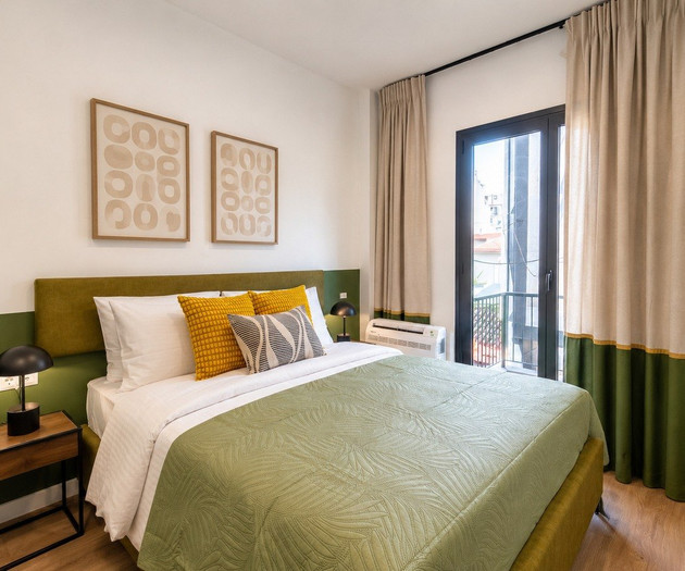 Bedroom with green accents