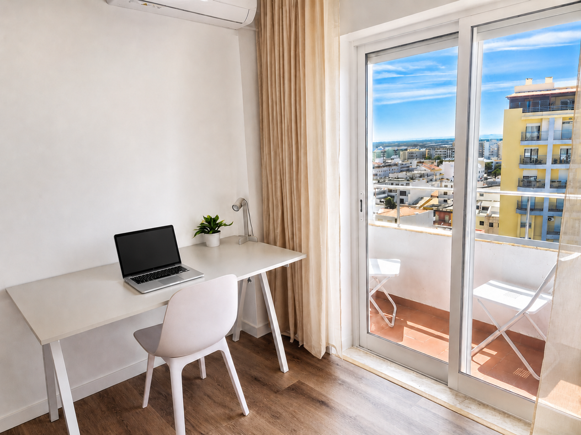 Home office corner with view