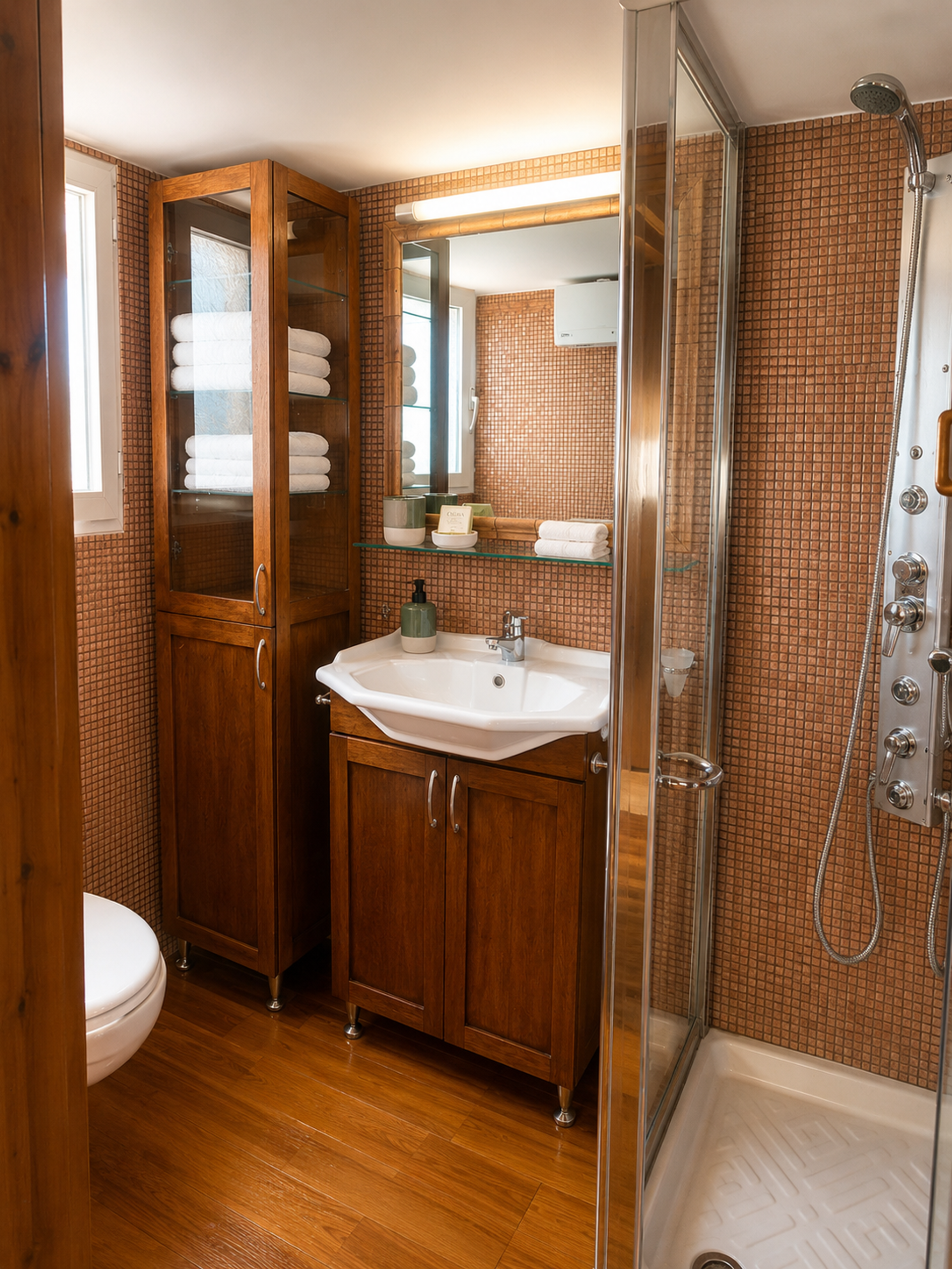 Bathroom with mosaic tile shower