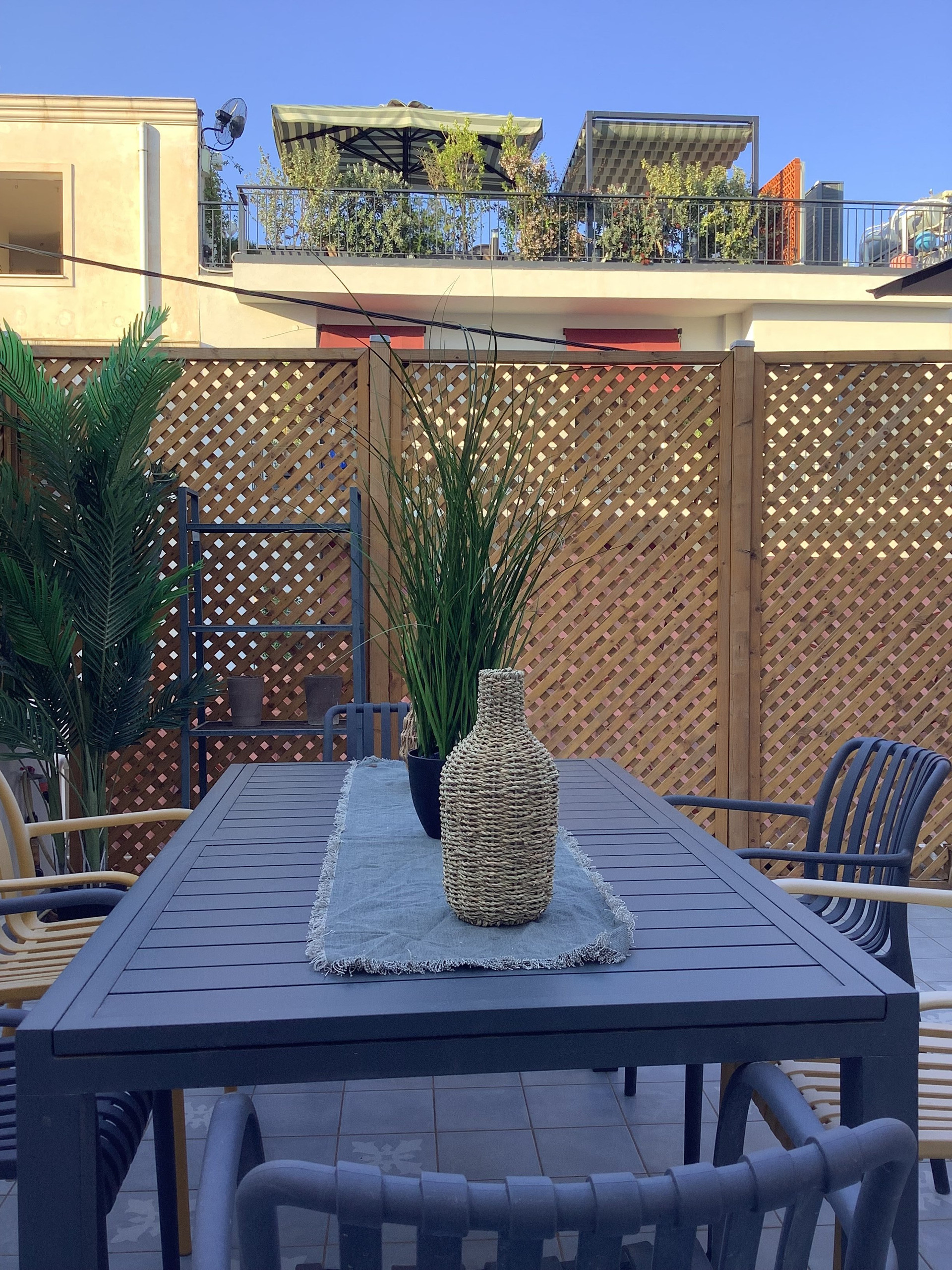Stylish outdoor dining area.