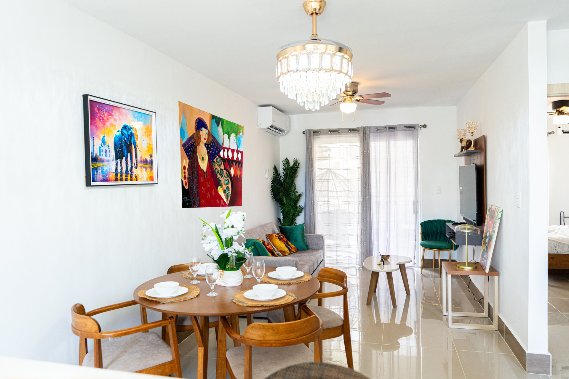 Dining area and living room
