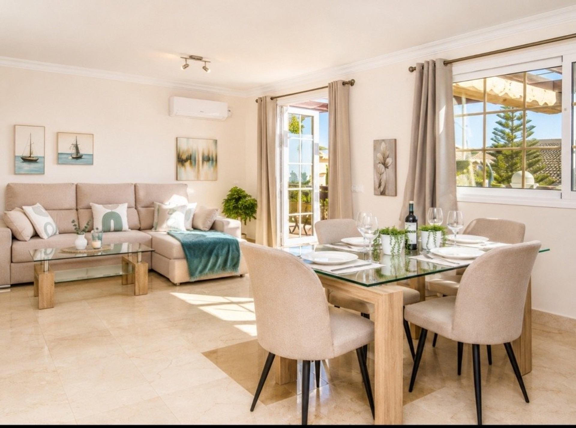 Bright living and dining area