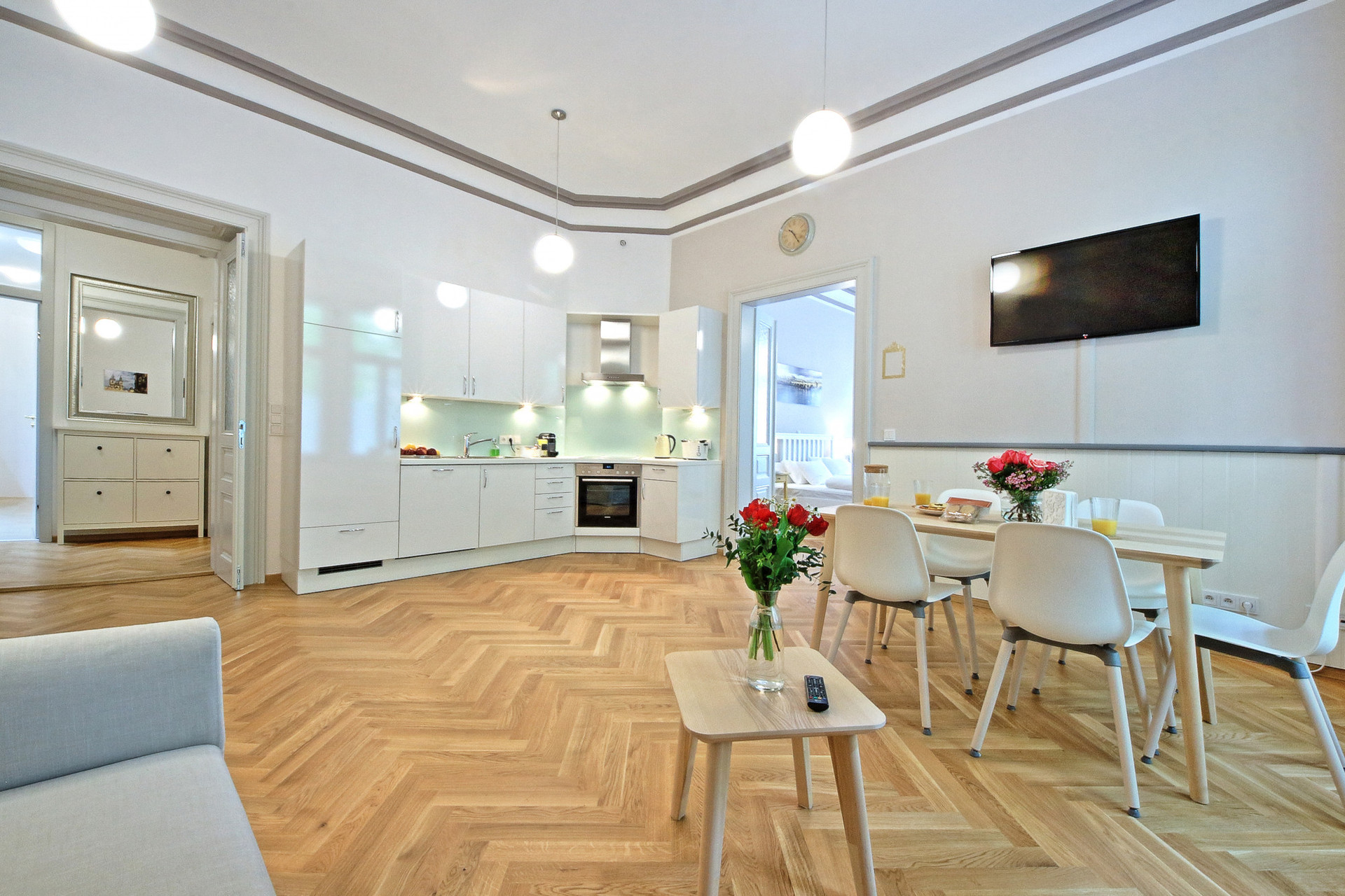 living room with kitchen