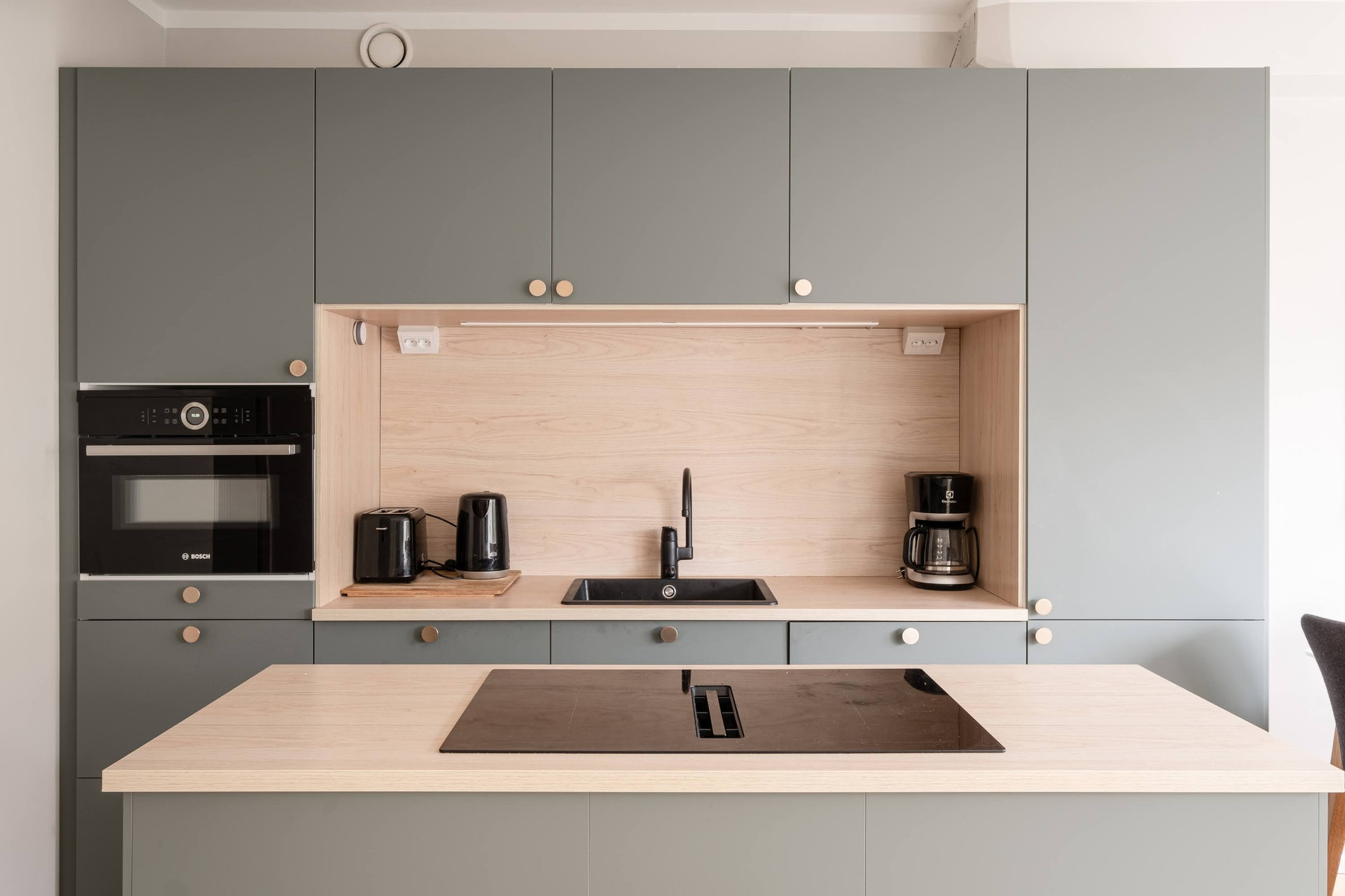 Modern gray kitchen with island