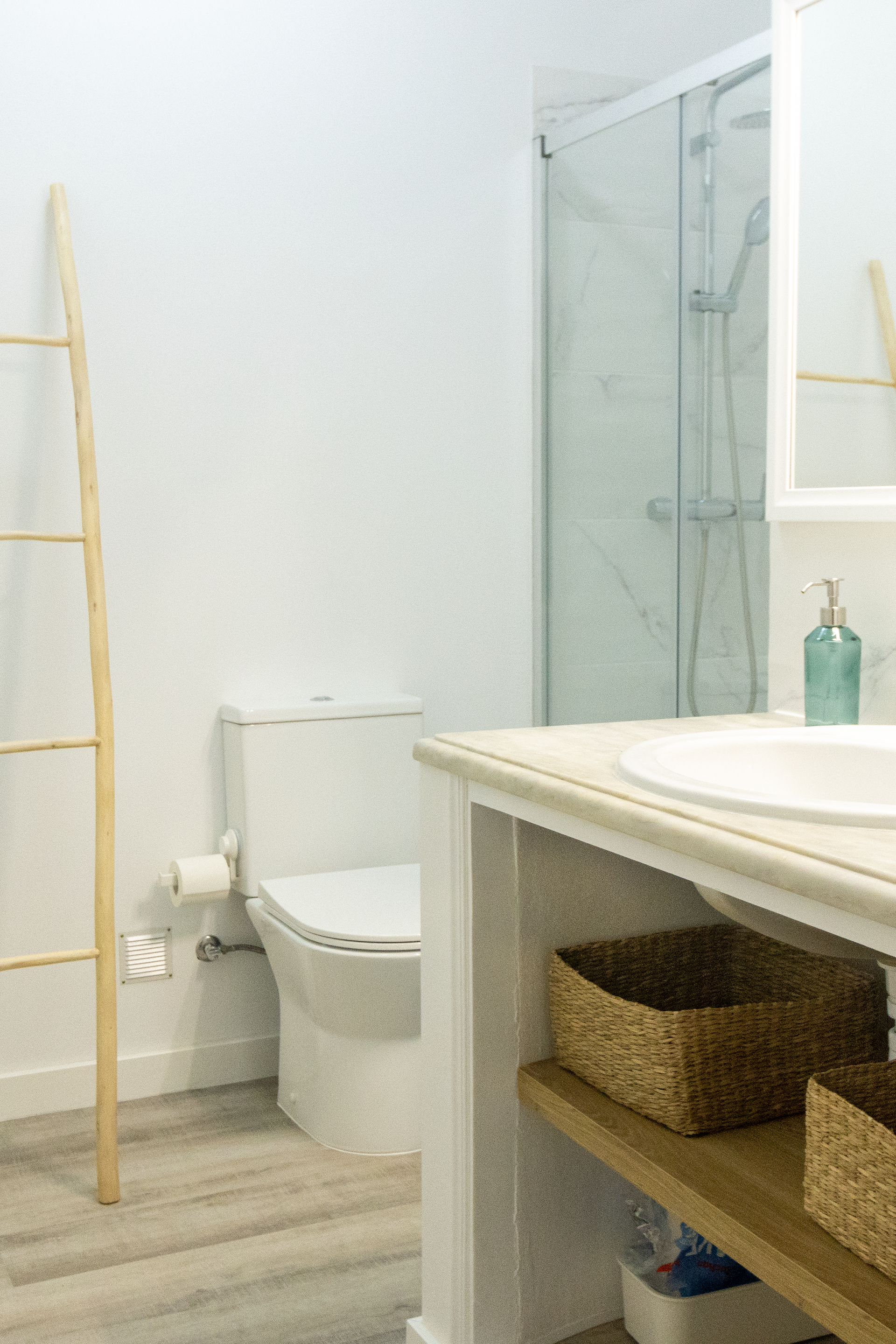 Bathroom with shower and vanity