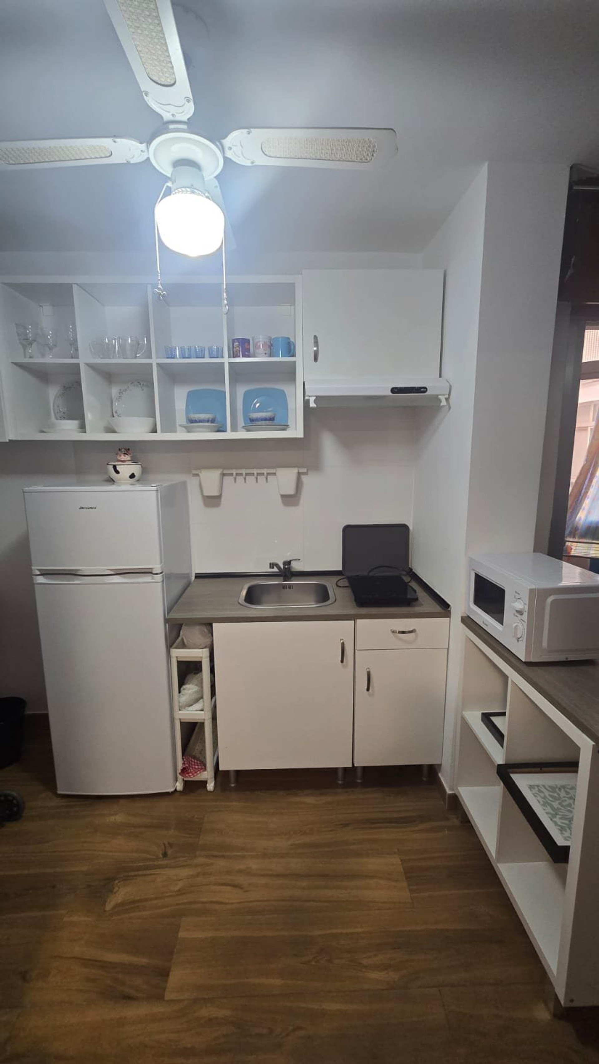 Compact white kitchen with appliances