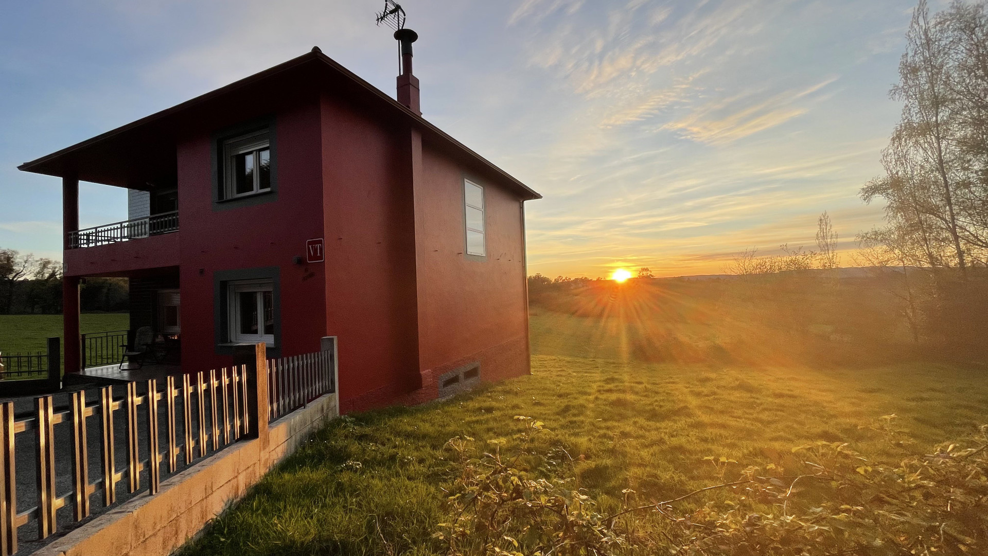 House at sunset golden light