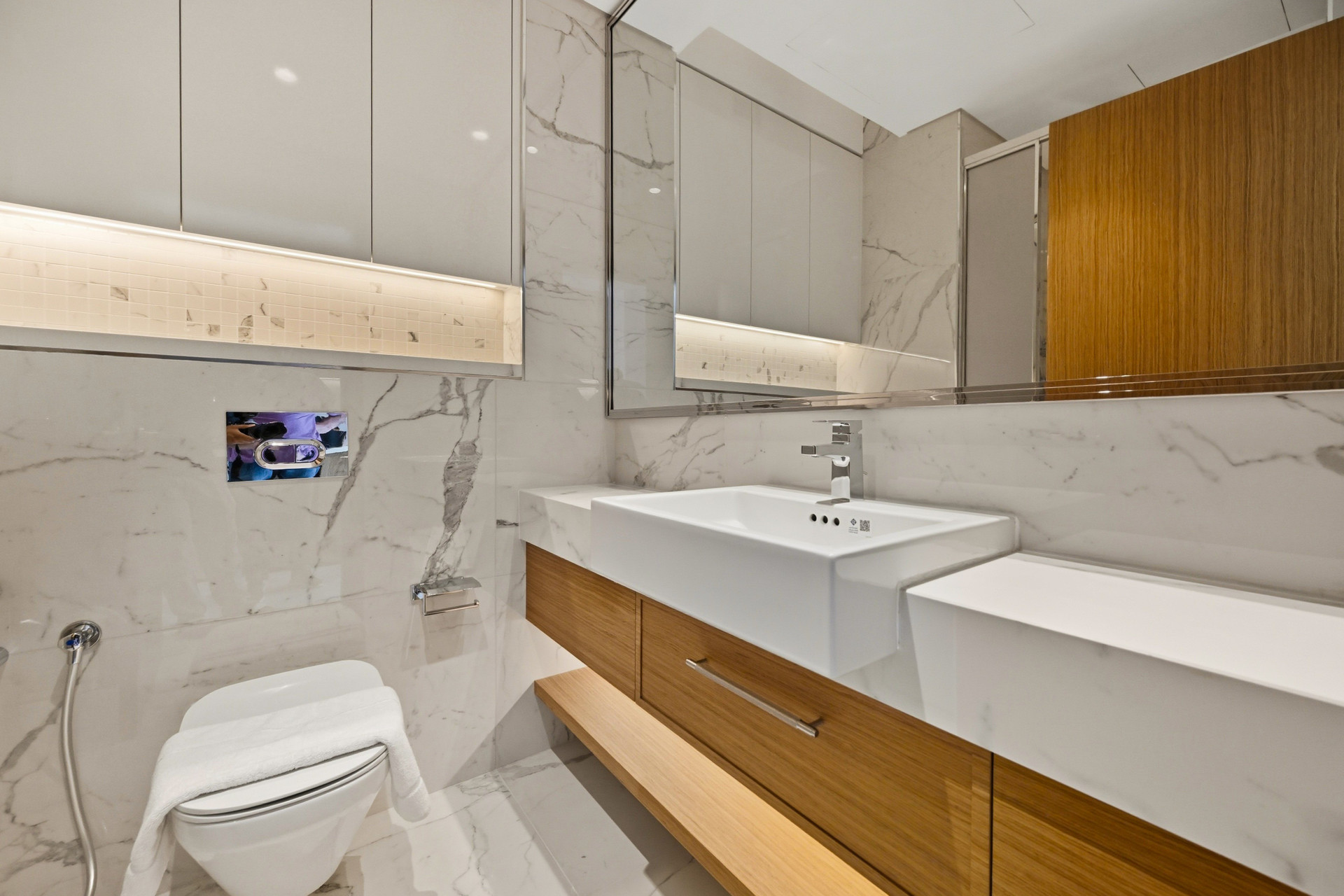 Modern marble bathroom with vanity