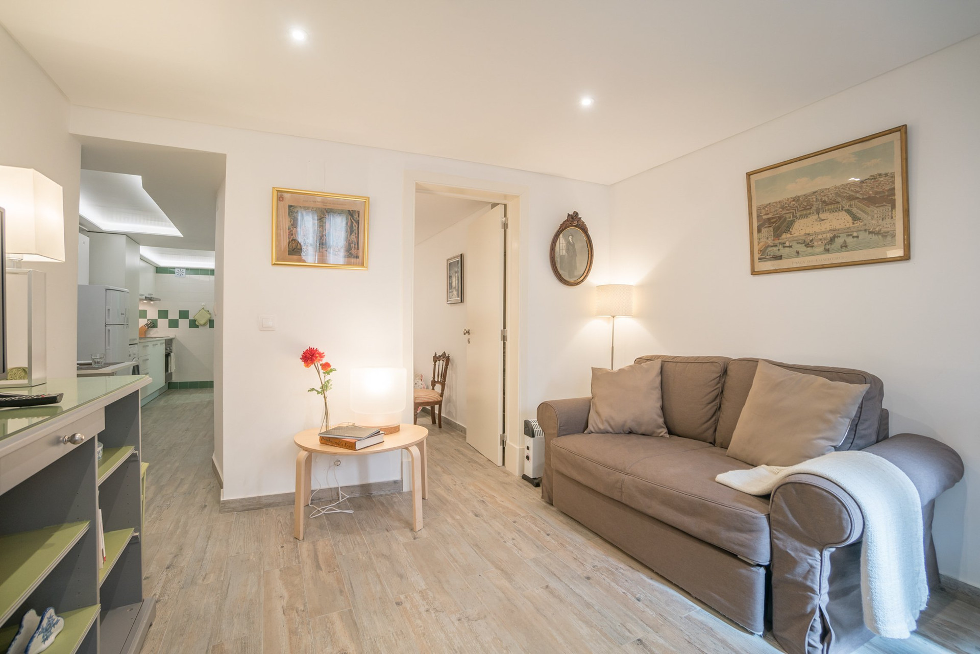 Sofa area with kitchen view