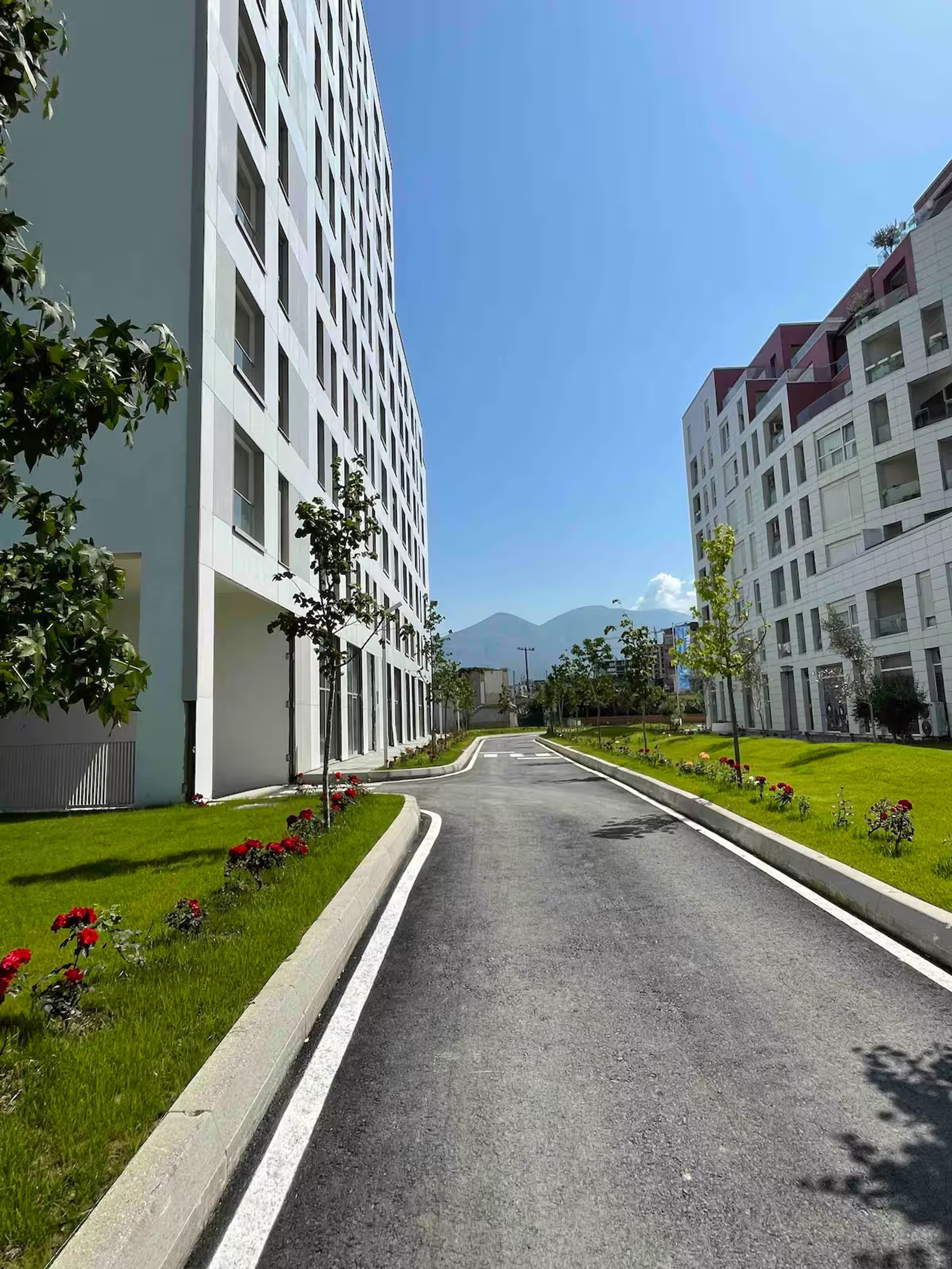 The building where the apartment is located (on the left) and the building on the right form a new and beautiful neighborhood with many facilities: a grocery store, a dry-cleaning salon, bars, a billiard salon, children's playgrounds, hair salons, and dental clinics.
