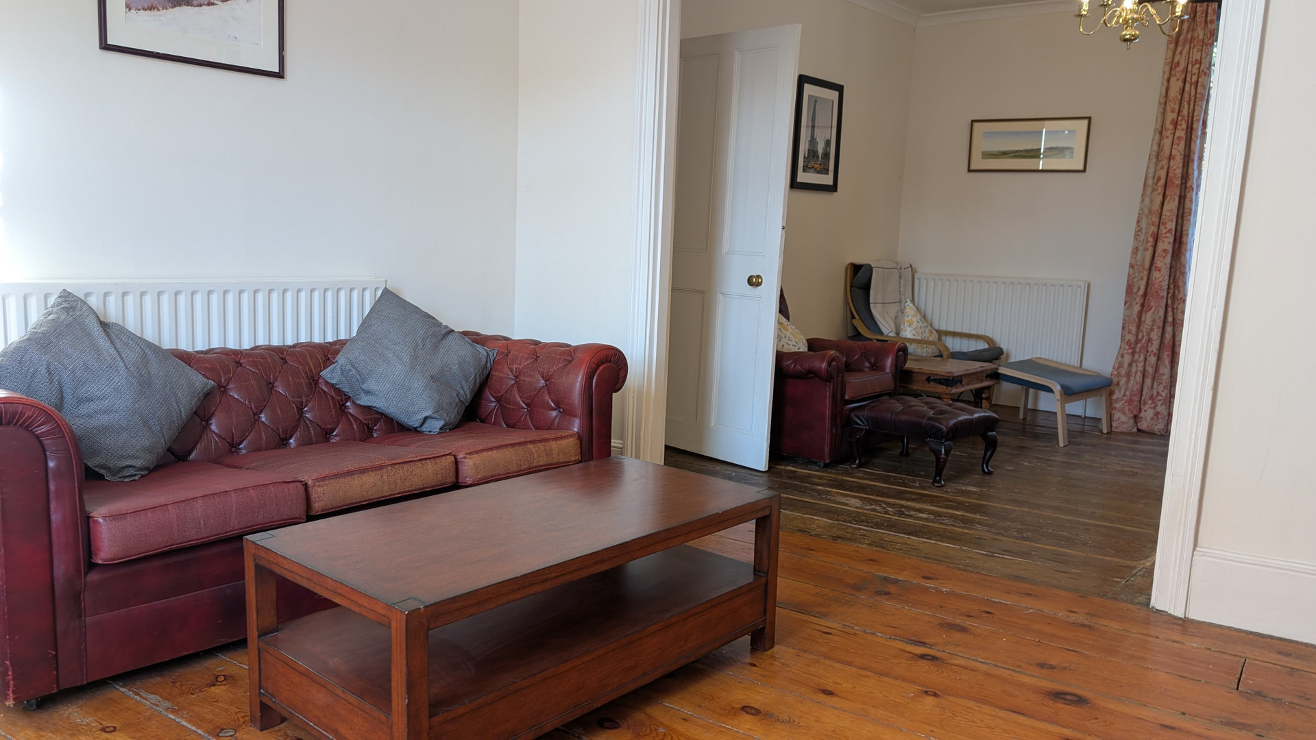 Living room with leather sofas