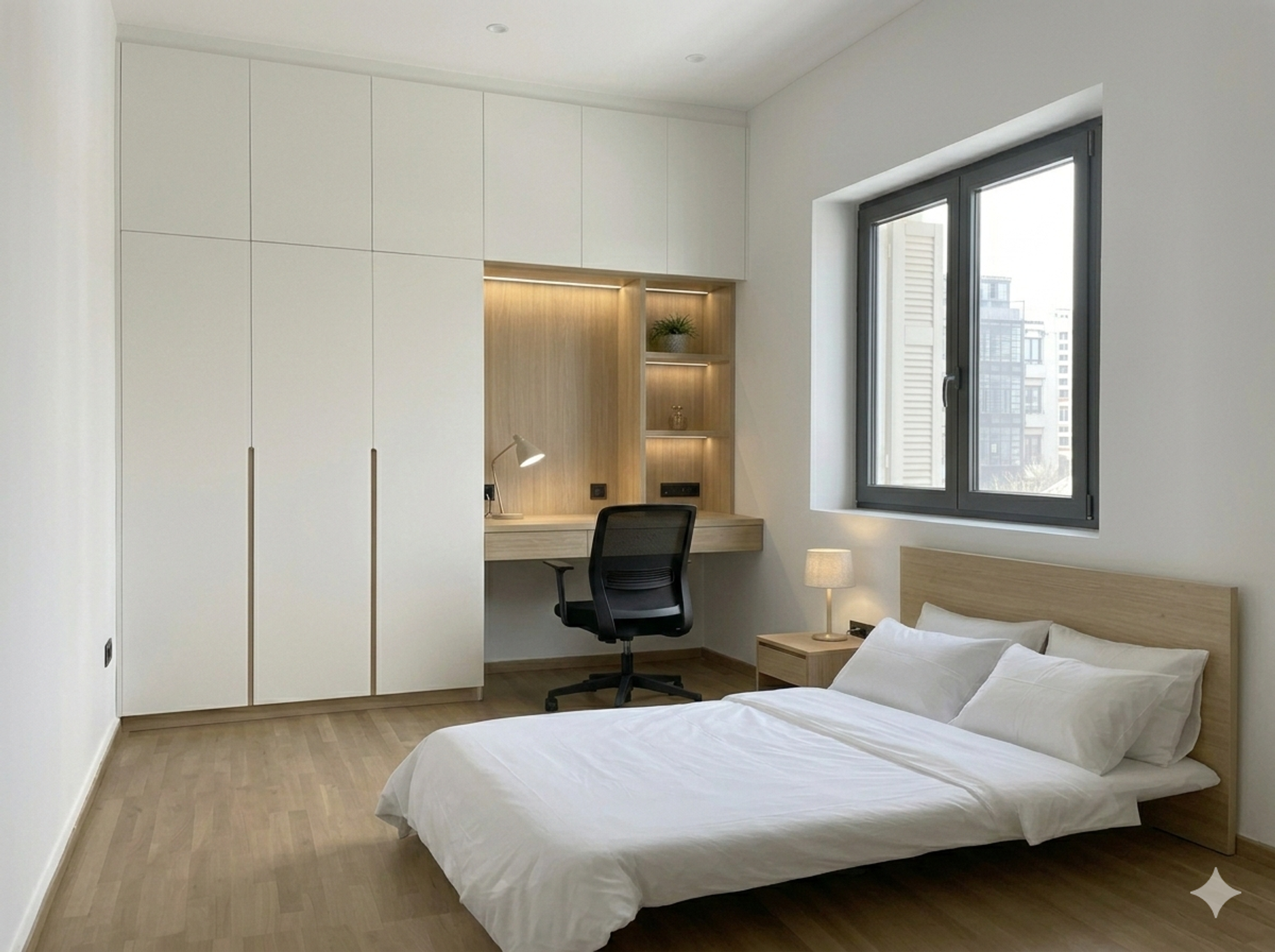 Photorealistic Image bedroom after renovation