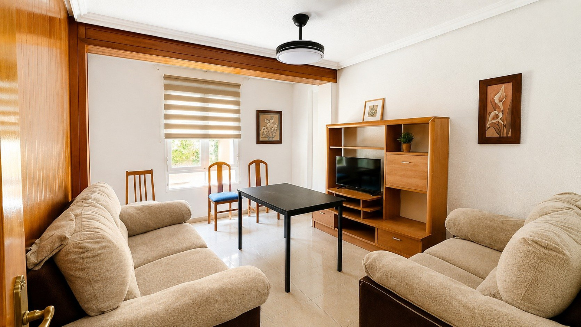 Bright living room with sofas