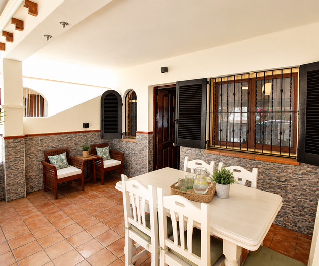 Covered patio dining area