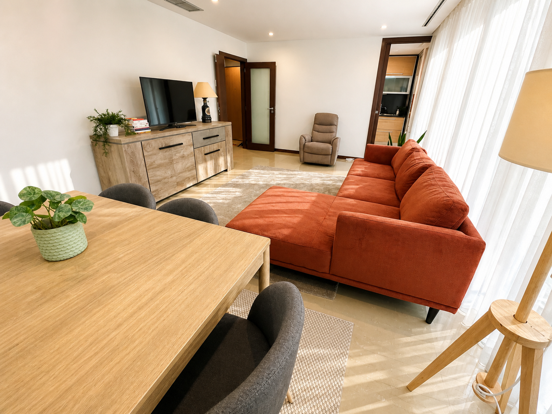 Spacious living room with sofa