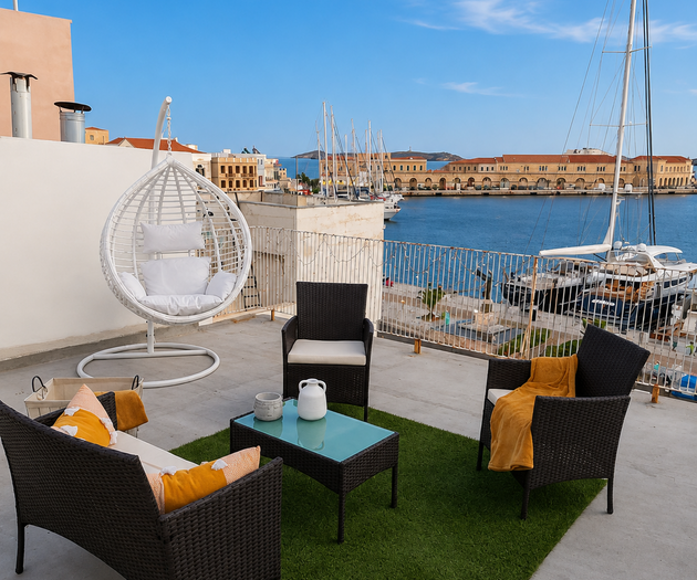 Rooftop terrace with harbor view