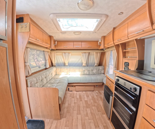 Wide view of living and kitchen