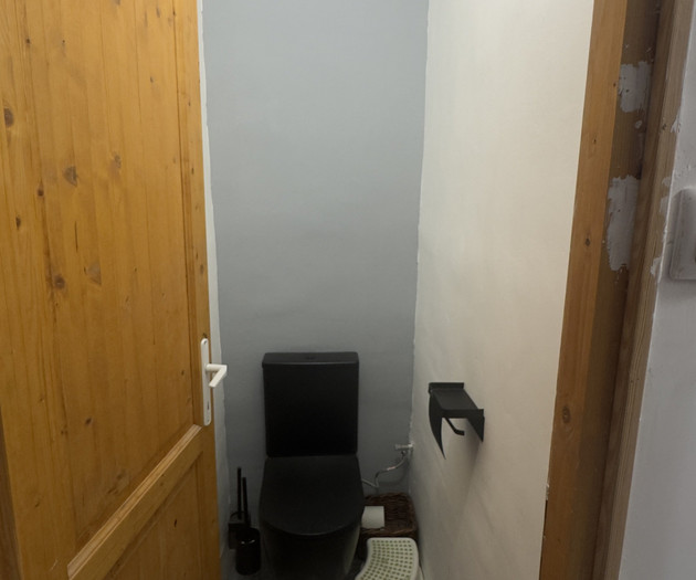 Toilet with black fixtures