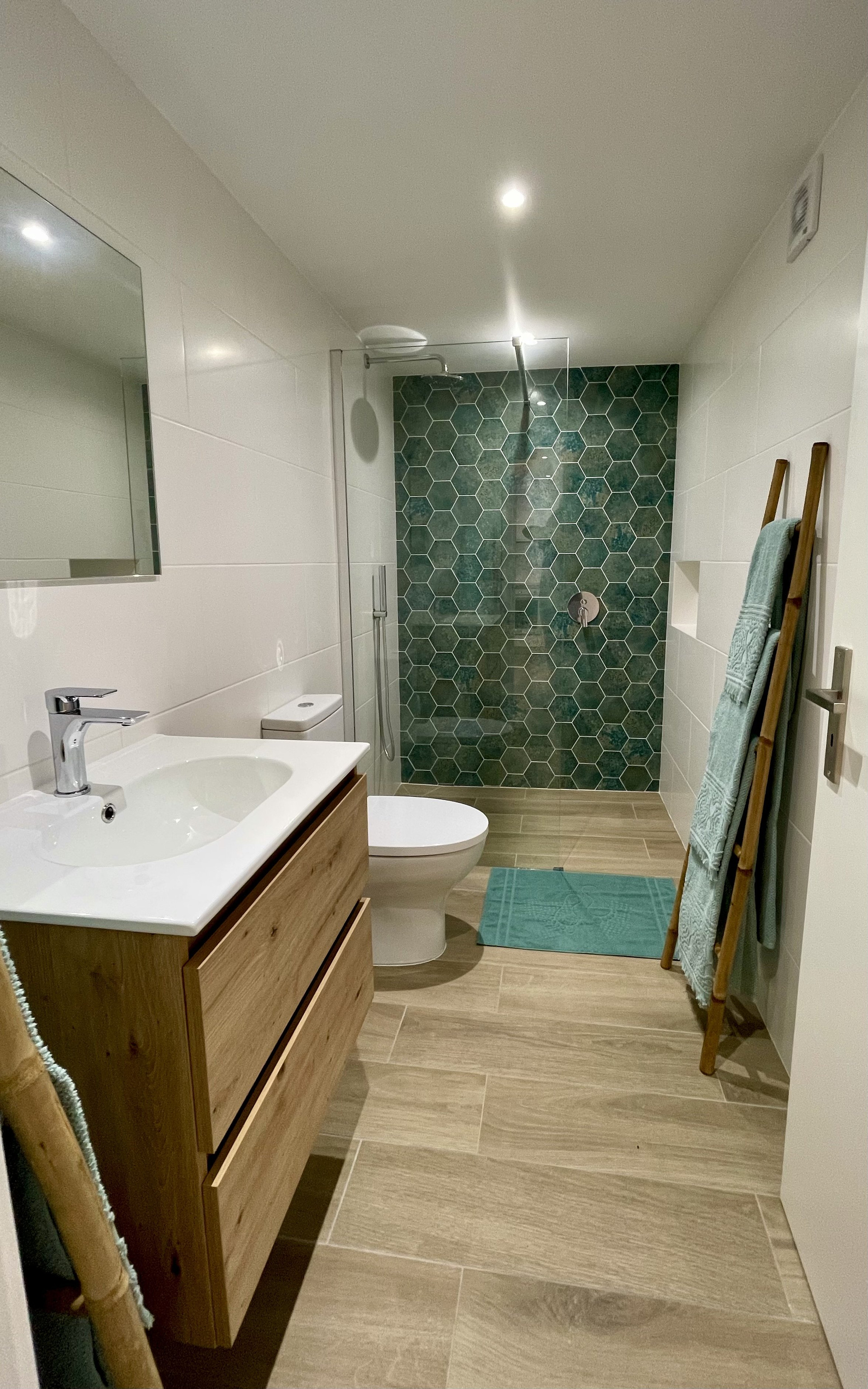 Modern bathroom green hexagon tiles