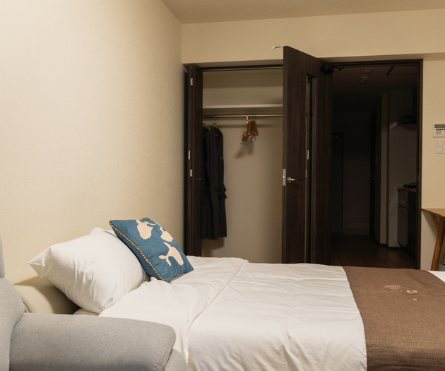 Bed with closet view