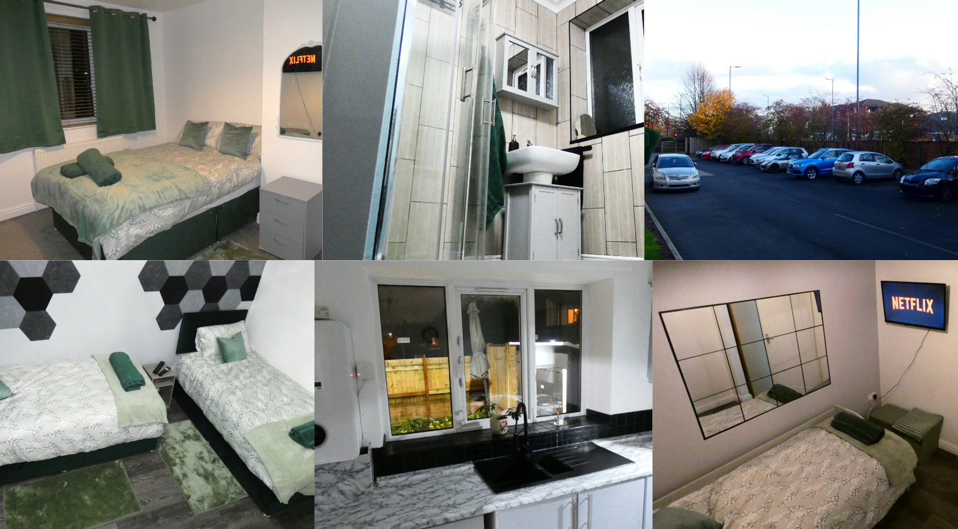 Bedroom, kitchen, bathroom, parking