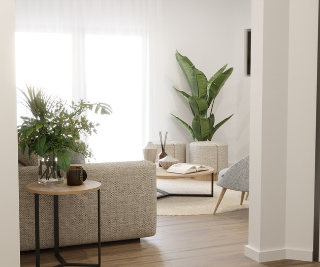 Living room with lush greenery