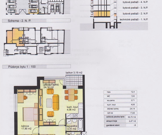 One bedroom flat with a  balcony and parking, 70m2