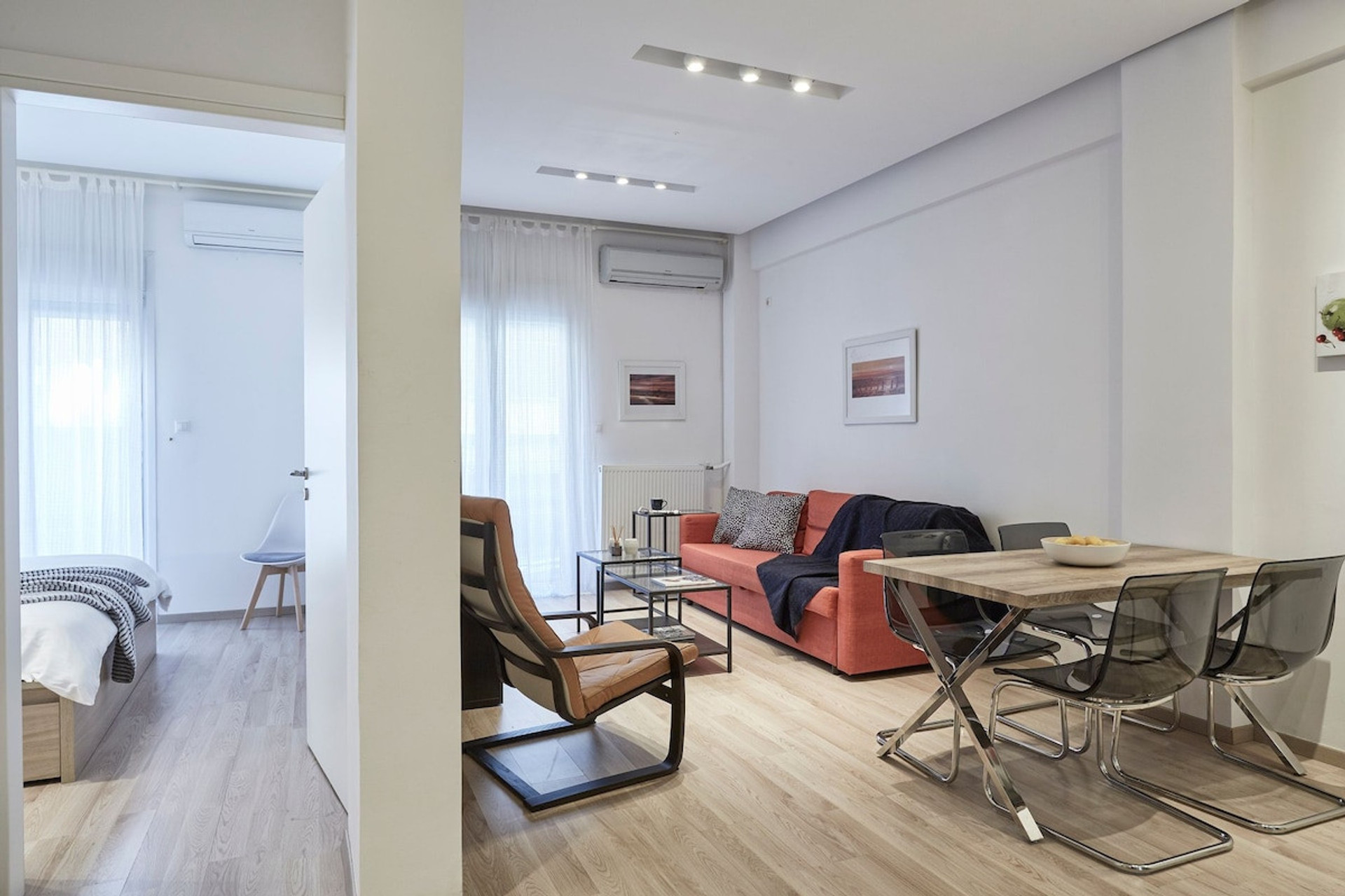 The bedroom and the living room
