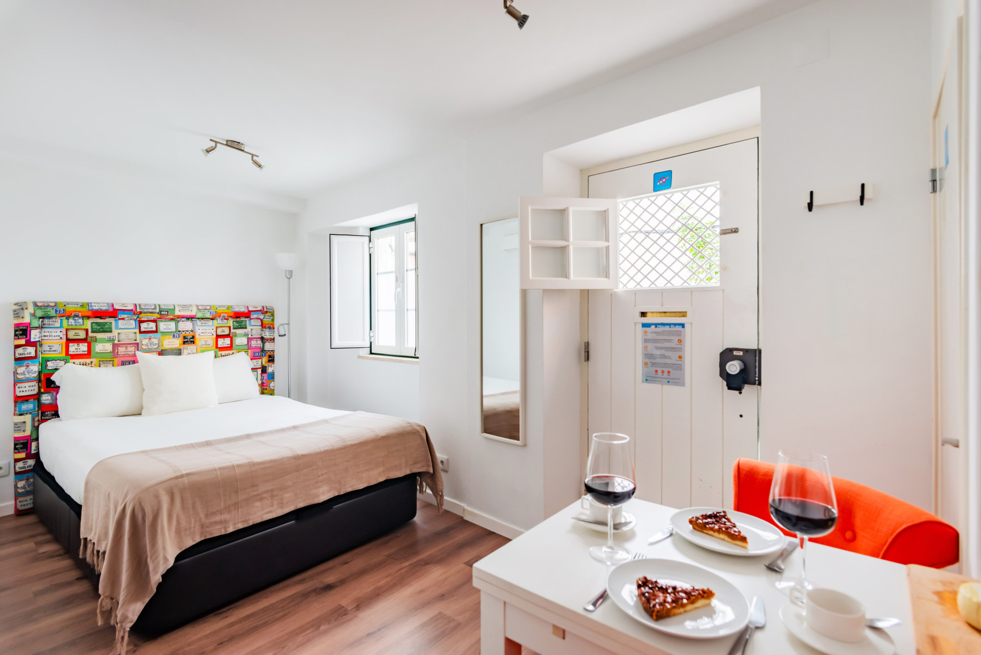 Sleeping area and dining table. Note that the apartment opens directly onto the street.