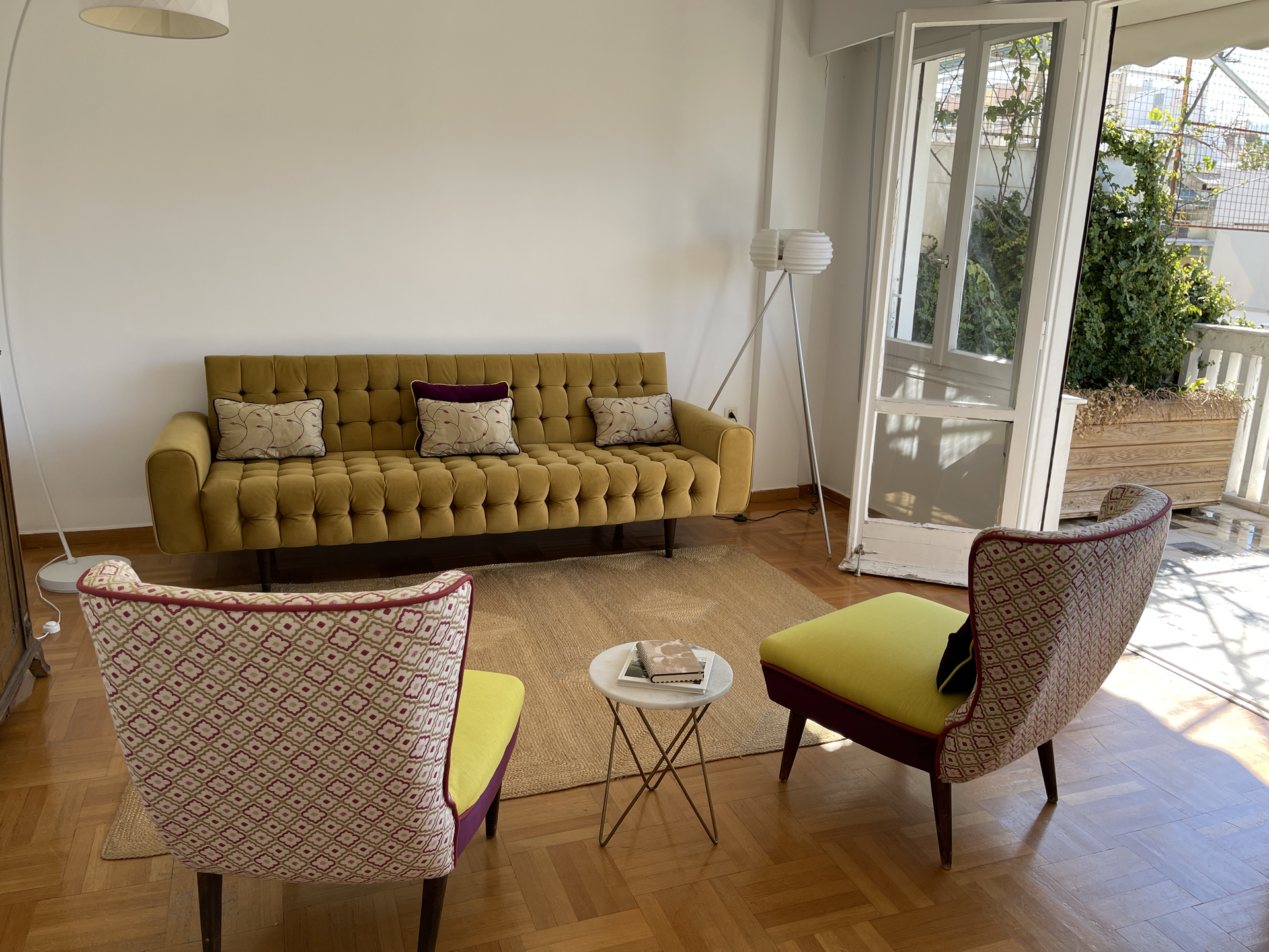 Living room yellow sofa armchairs