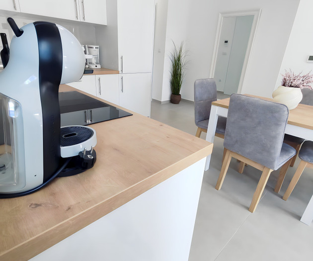 Kitchen counter with coffee machine