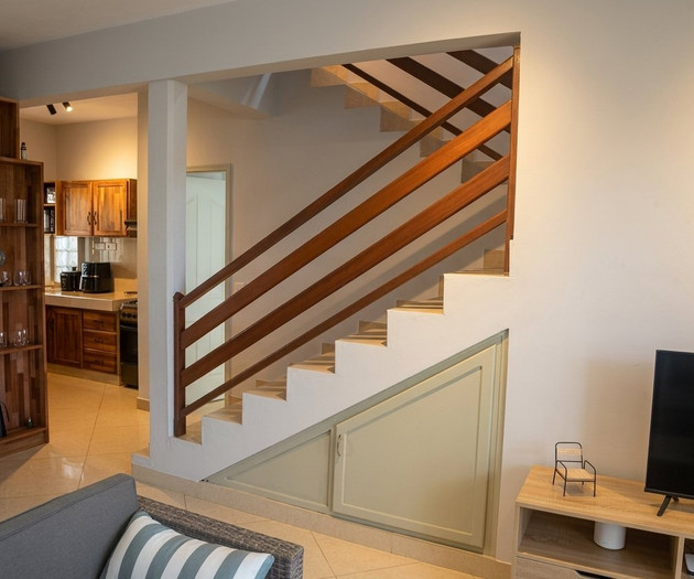 Staircase and living area view