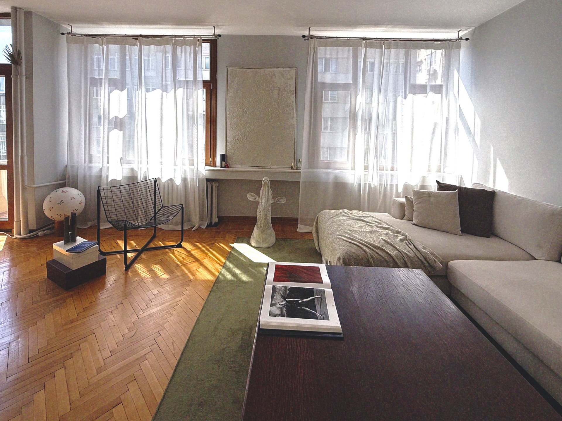 Bright living room with sofa
